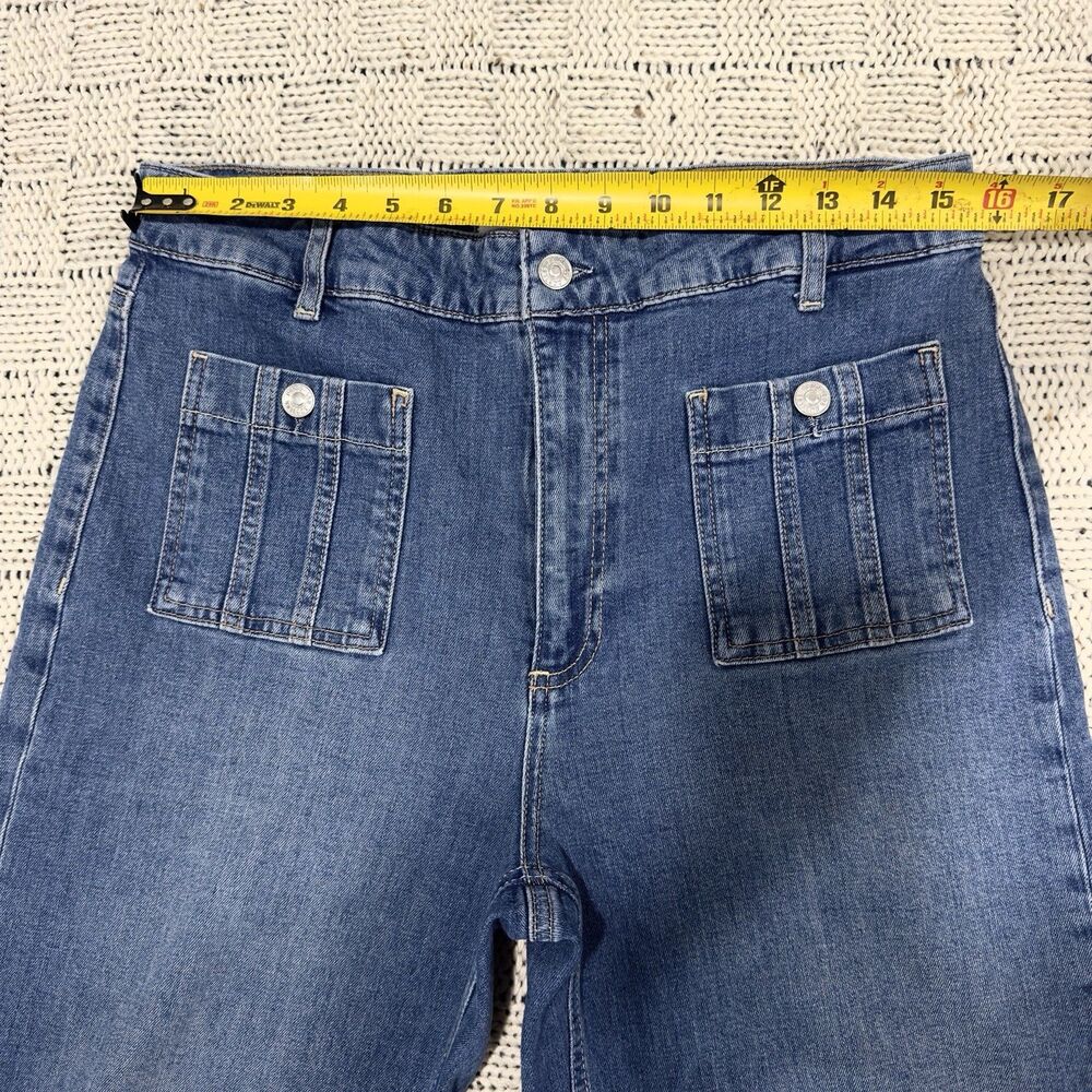 PAIGE Anessa Jeans Womens 31 High Rise Ankle Wide Leg Patch Pocket Blue - Picture 7 of 10